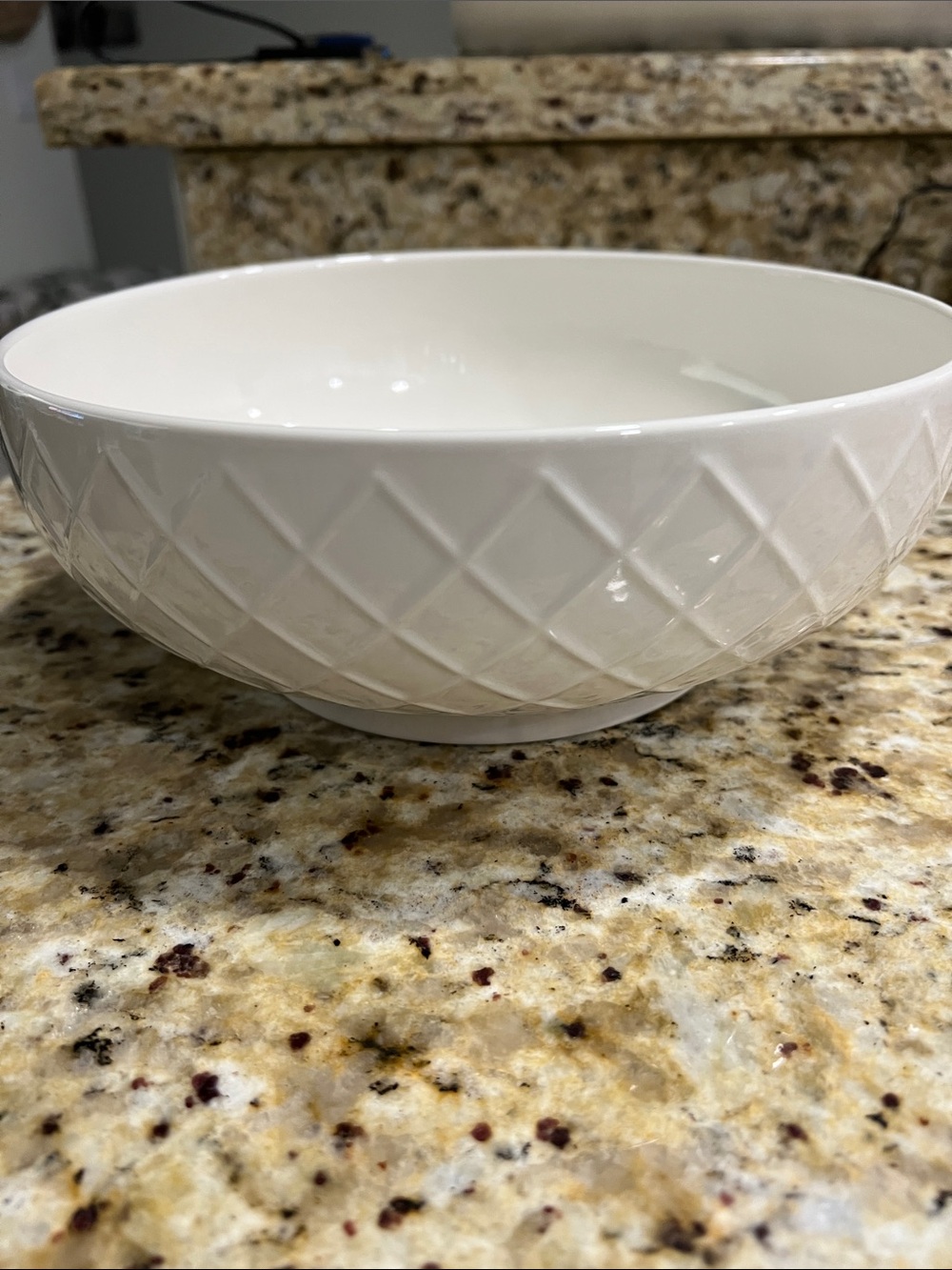 Porcelain Serving Bowl- Basketweave Pattern - bisque color
